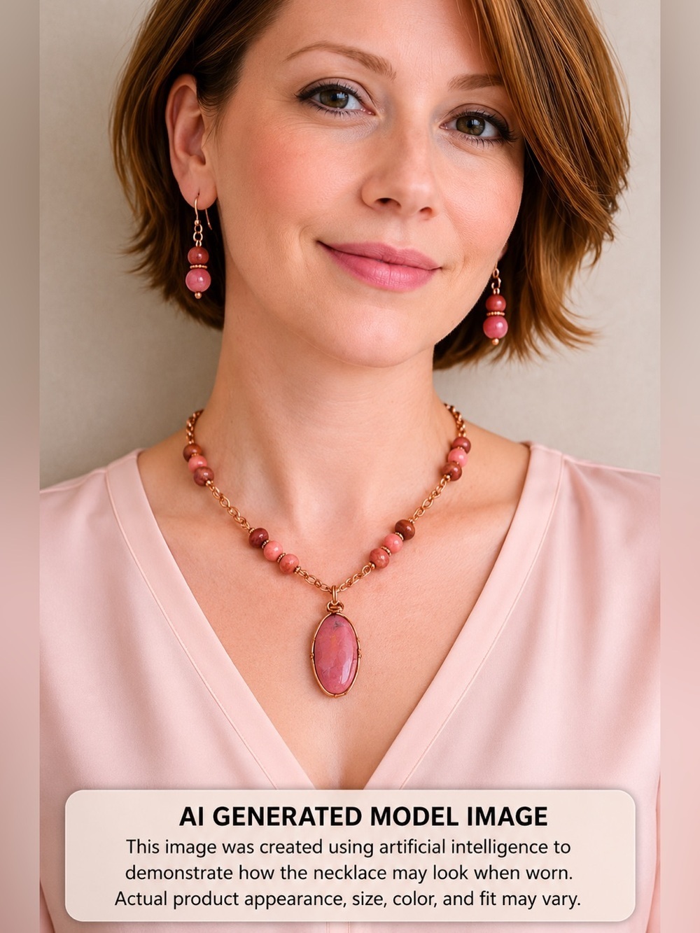 Red Jasper Agate 20" Necklace & Earring set 2" oval cabochon deep rose color